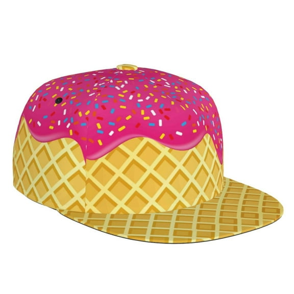 Flat Bill Trucker Hats for Women Men - Red Ice Cream Adjustable Flat Baseball Cap Snapback Hats Dad Hats for Men