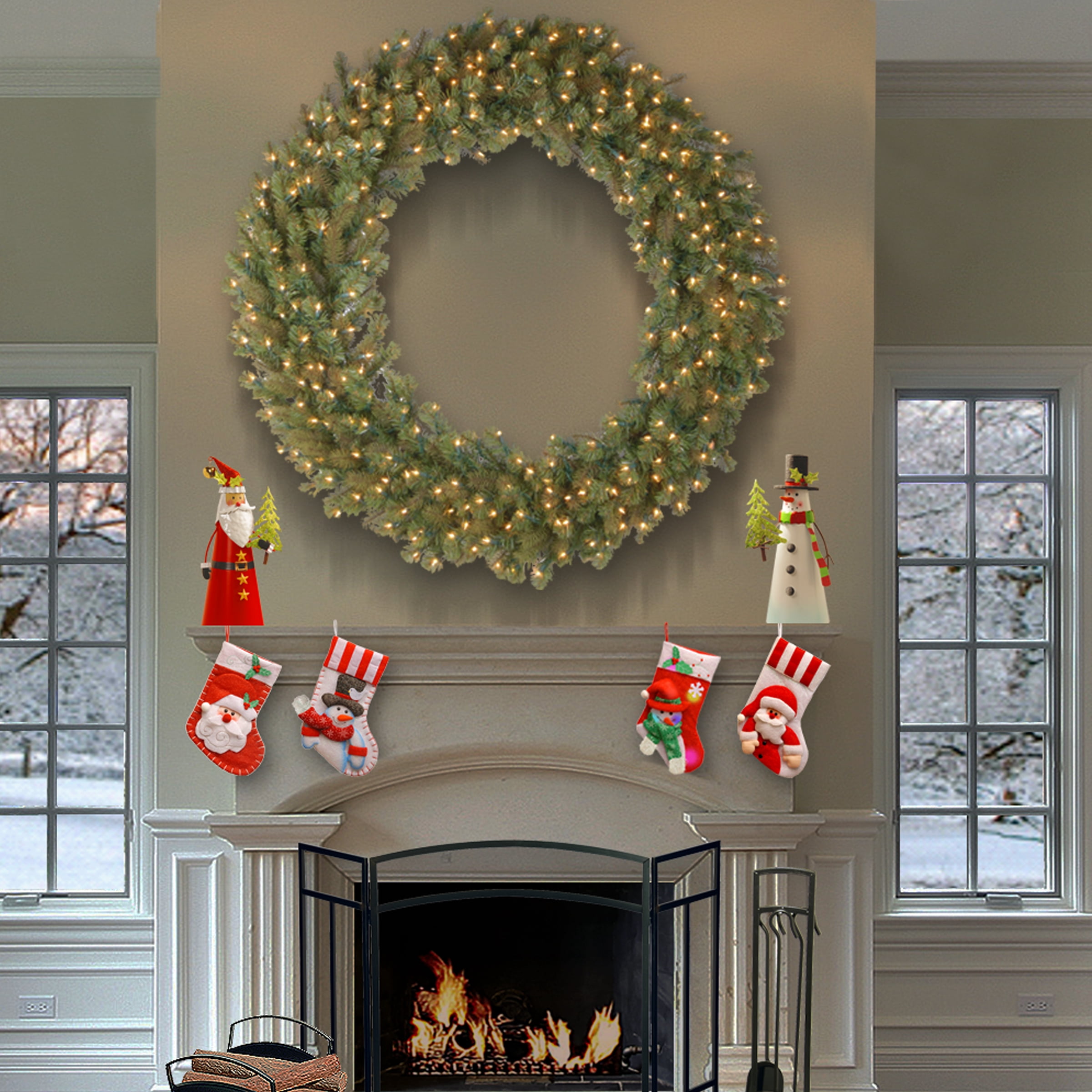 National Tree Company Pre-Lit Artificial 'Feel Real' Christmas Wreath, Green, Norwood Fir, White Lights, Christmas Collection, 42 Inches
