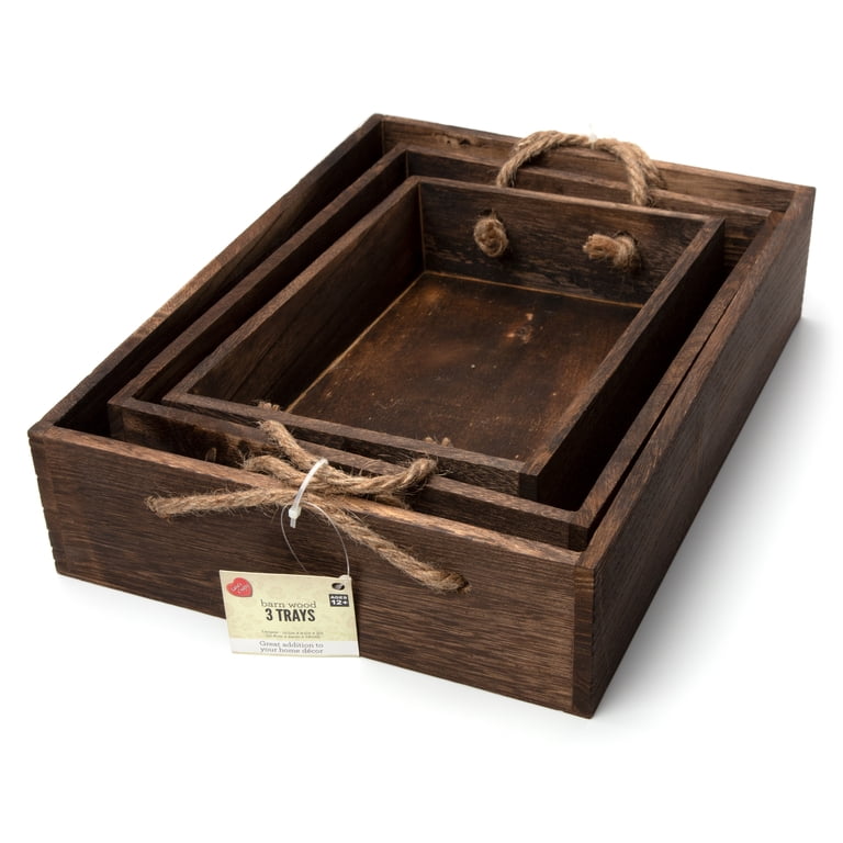 Hello Hobby Rustic Barn Brown Wooden Nested Tray Set photo 4