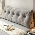 thumbnail image 2 of Lovote Headboard Wedge Pillow King Size, Delicate Embroidery Triangular Reading Pillow - Ergonomic, Removable Cover w/ Side Pocket Backrest Bolster Pillows, Gray, 2 of 6
