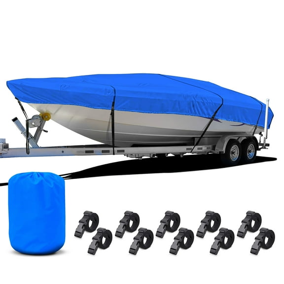 NEH Boat Cover, Thick Heavy Duty Fabric, Fade-Proof, Waterproof, 16'-18.5', Trailerable, Fits Tri-Hull Fishing Ski Pro-Style Bass Runabout (Blue)
