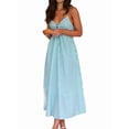 thumbnail image 2 of Women'S Summer V-Neck Maxi Dress Striped Holiday Bohemian Beach Spaghetti Strap Sundress Back Tie Blue L, 2 of 9