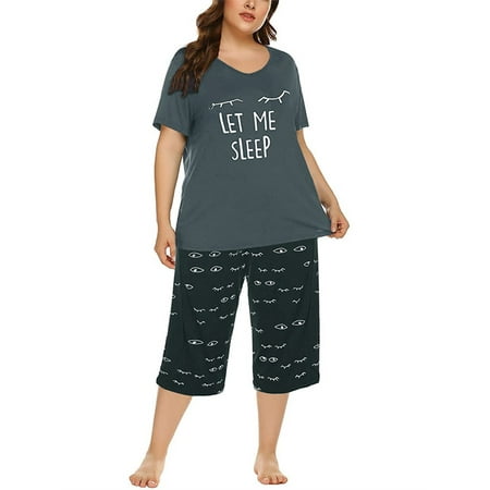 

Plus Size Women Letter Print Sleeping Casual T-Shirt & Pants Pajamas Set