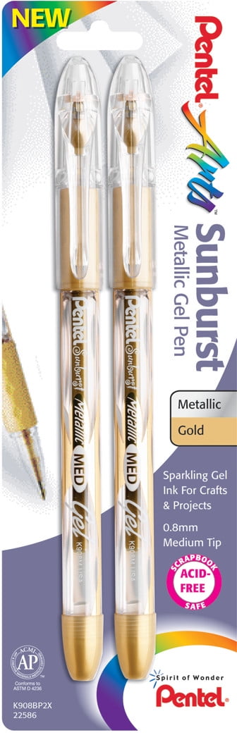 Pentel Sunburst Metallic Gel Pens, 2 Per Package, Gold