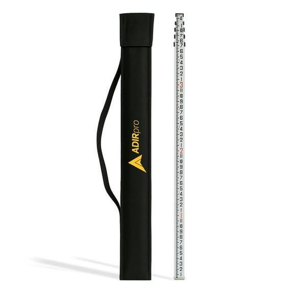 AdirPro 14-Foot Aluminum Grade Rod – 8ths, Dual Sided 5-Section Telescopic Leveling Rod – Bubble Level and Soft Carrying Case Included