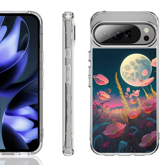 For Google Pixel 10 / 10 Pro Shockproof Phone Case, by OneToughShield - Moon Poppies