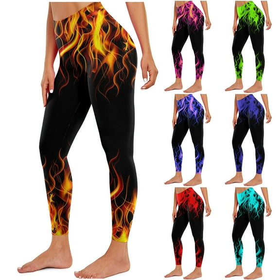 DDAPJ pyju Womens High Waisted Leggings Fashion 3D Flame Print Casual Tights 4-Way-Stretch Yoga Running Skinny Pants Holiday Bottoms Blue XXXL