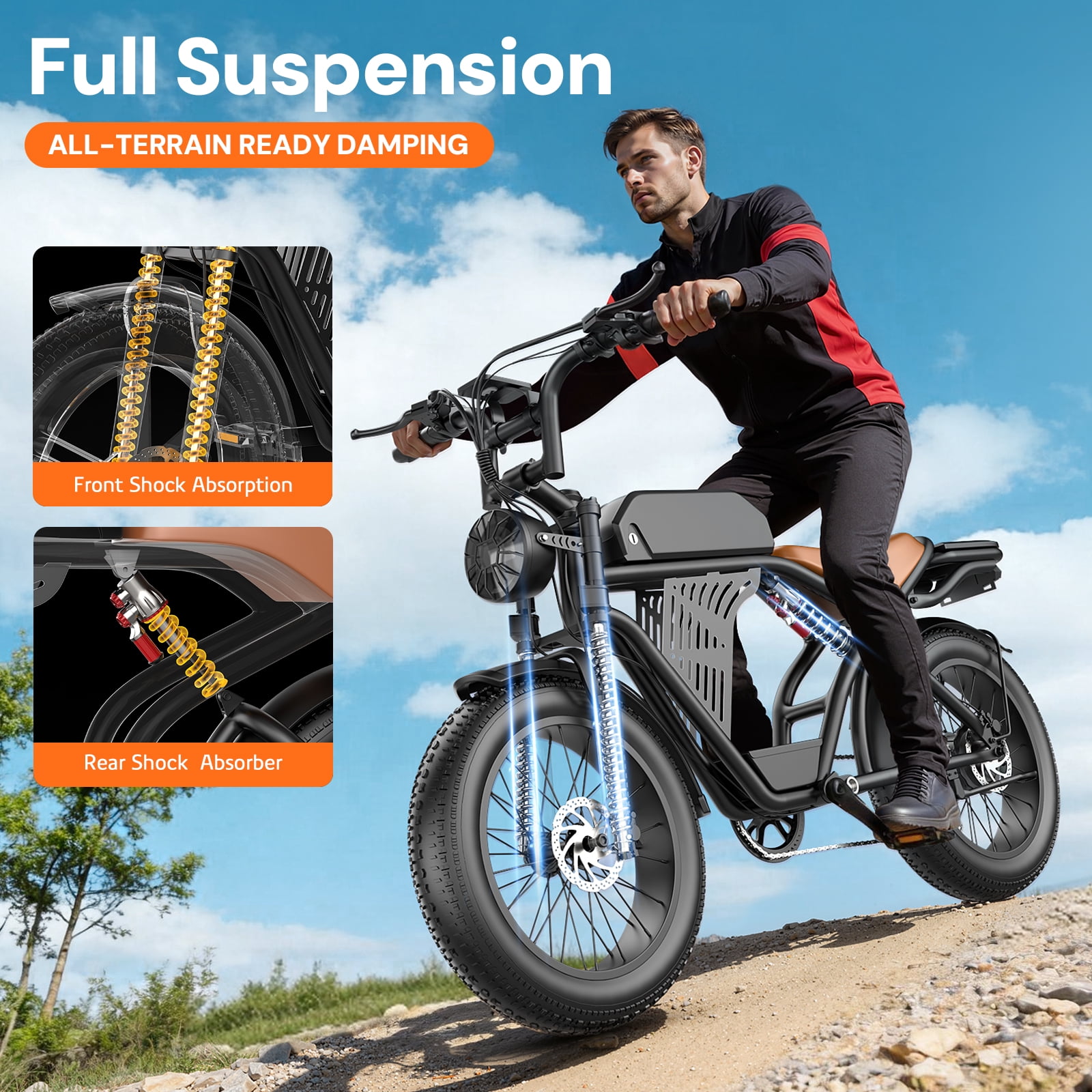 GWEIT Electric Bike for Adults, 1500W Peak Motor, 30MPH & 65 Miles Electric Mountain bike, 48V 20Ah Battery, NFC & Password Unlock, 20" Fat Tire Off-Road Ebike, UL2849 Certified