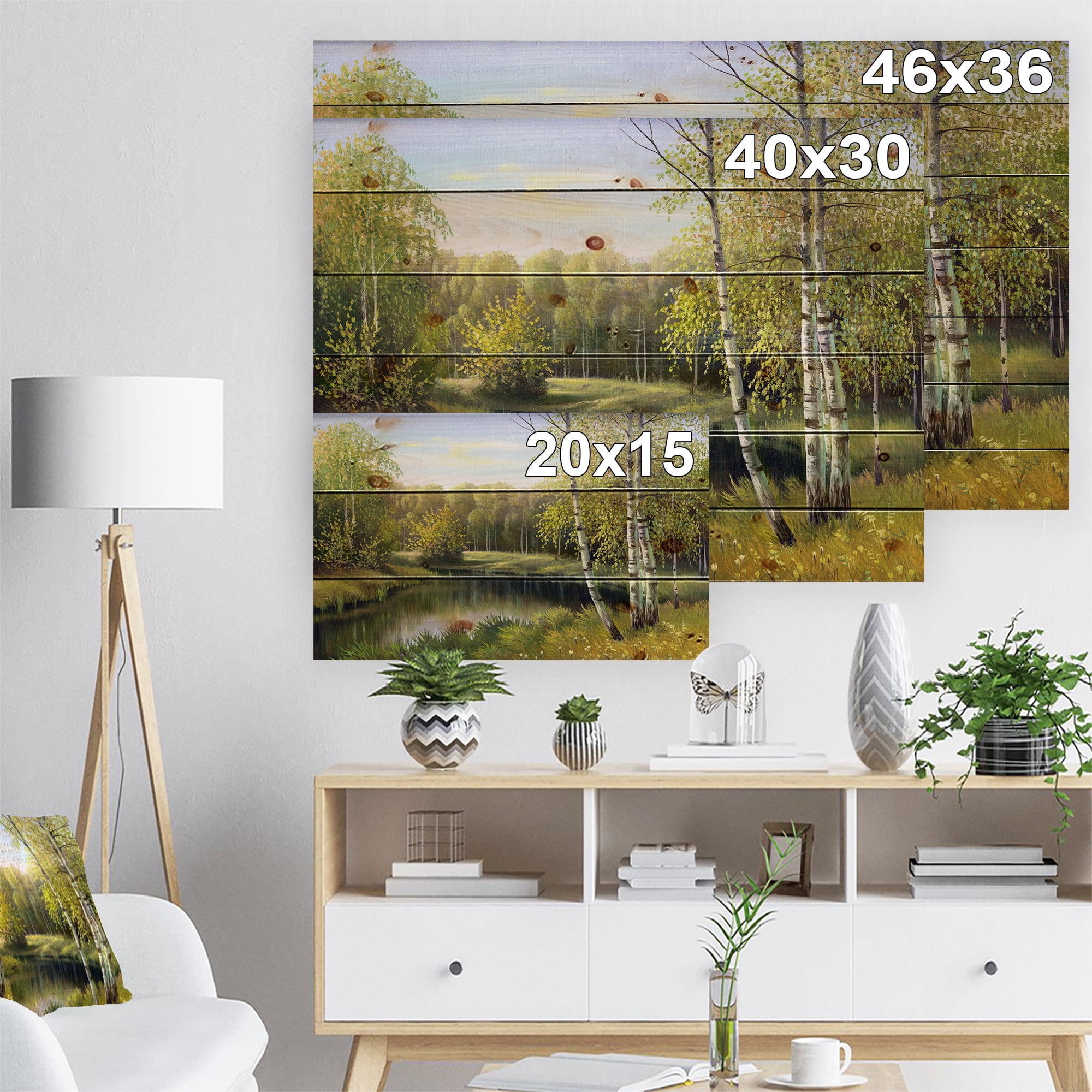 Designart 'Quiet Autumn River' Landscape Print on Natural Pine Wood