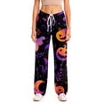 thumbnail image 5 of Zydvens Women Halloween Pajama Pants Wide Leg Lounge Wear with Pockets Soft Elastic Waist Drawstring Sleepwear Bottoms Cute Cartoon Cat Pumpkin Costume Cosplay Party S-3XL, 5 of 7