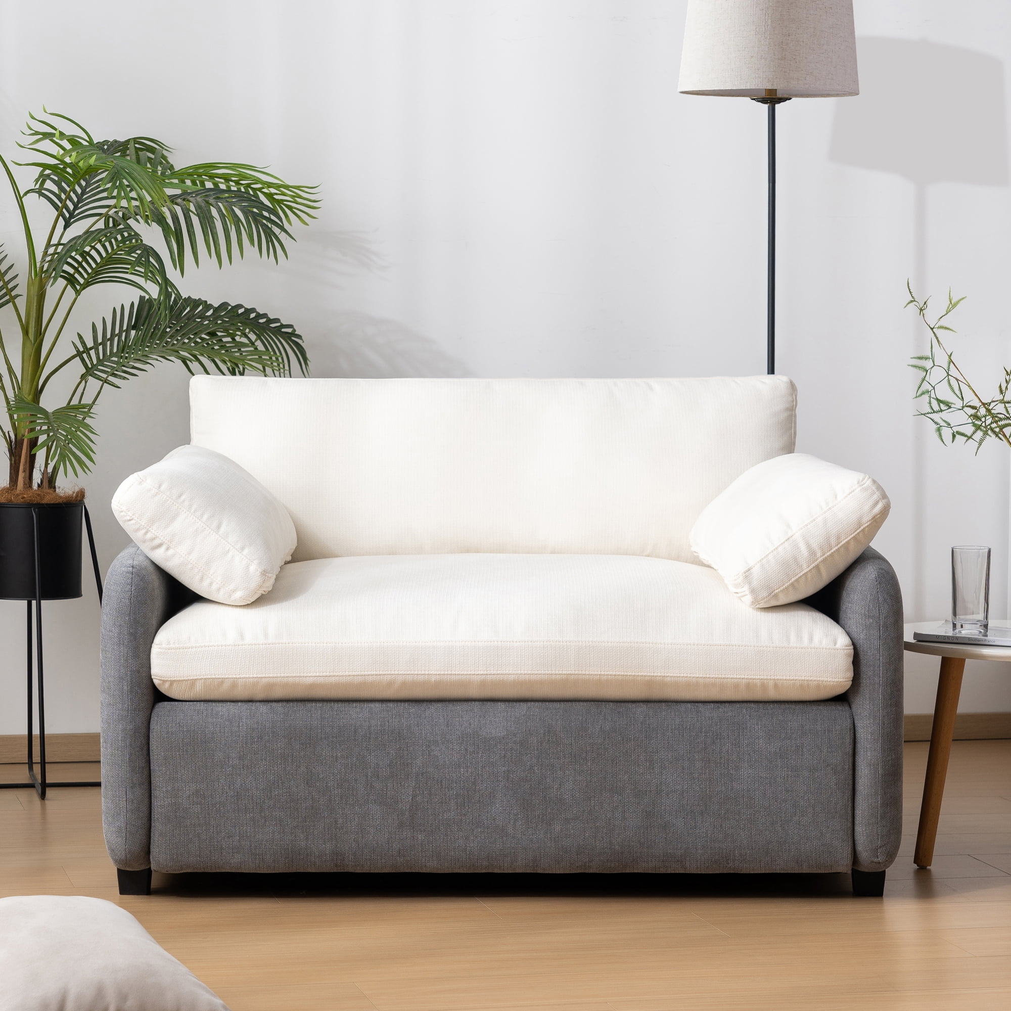 Leumius 50" Oversized Single Sofa Chair, Chenille Accent Chair with Wide and Deep Seat, Upholstered Armchair with Pillows for Living Room,Apartment,Bedroom, Gray+Cream