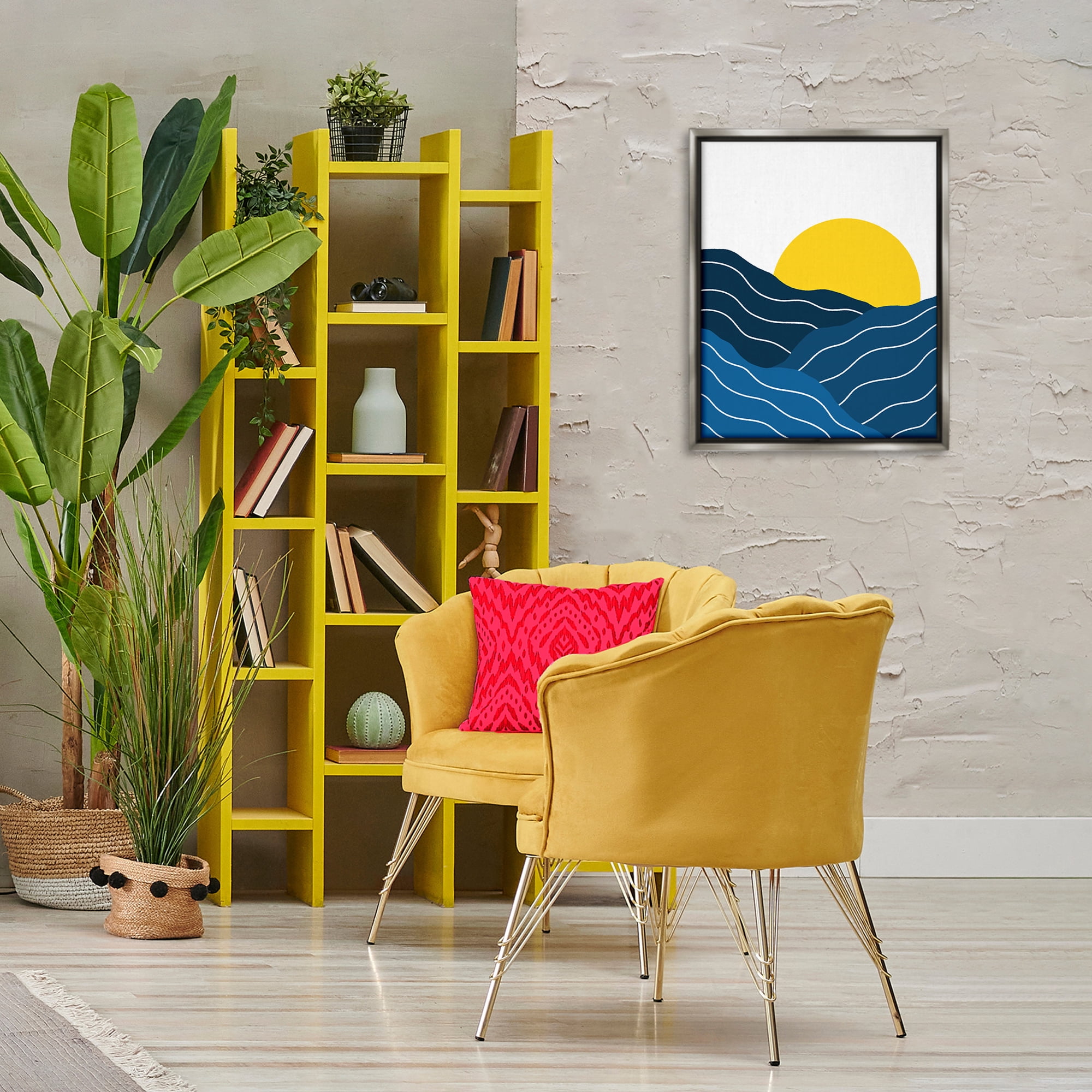 Stupell Industries Crisscross Sea Waves Landscape & Nature Painting Gray Floater Framed Canvas Art Print Wall Art, 17 x 21