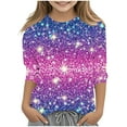 thumbnail image 1 of lcziwo Hauts Scintillants pour Filles Automne Manches 3/4 Col Rond Chandail Mode Blouse Graphique à Paillettes Scintillantes Multicolore Cadeaux d'Anniversaire, 1 of 6