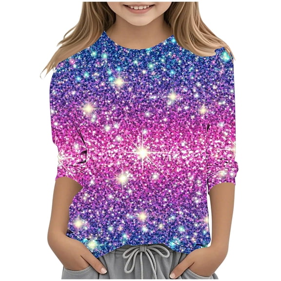 Avtoify Girls Long Sleeve Shirts Casual, Toddler Girls Fall Clothes, Children's Fashion Printed 3/4 Sleeve Round Neck Pullover Basic Shirt Long Sleeve Round Neck top/Shirt
