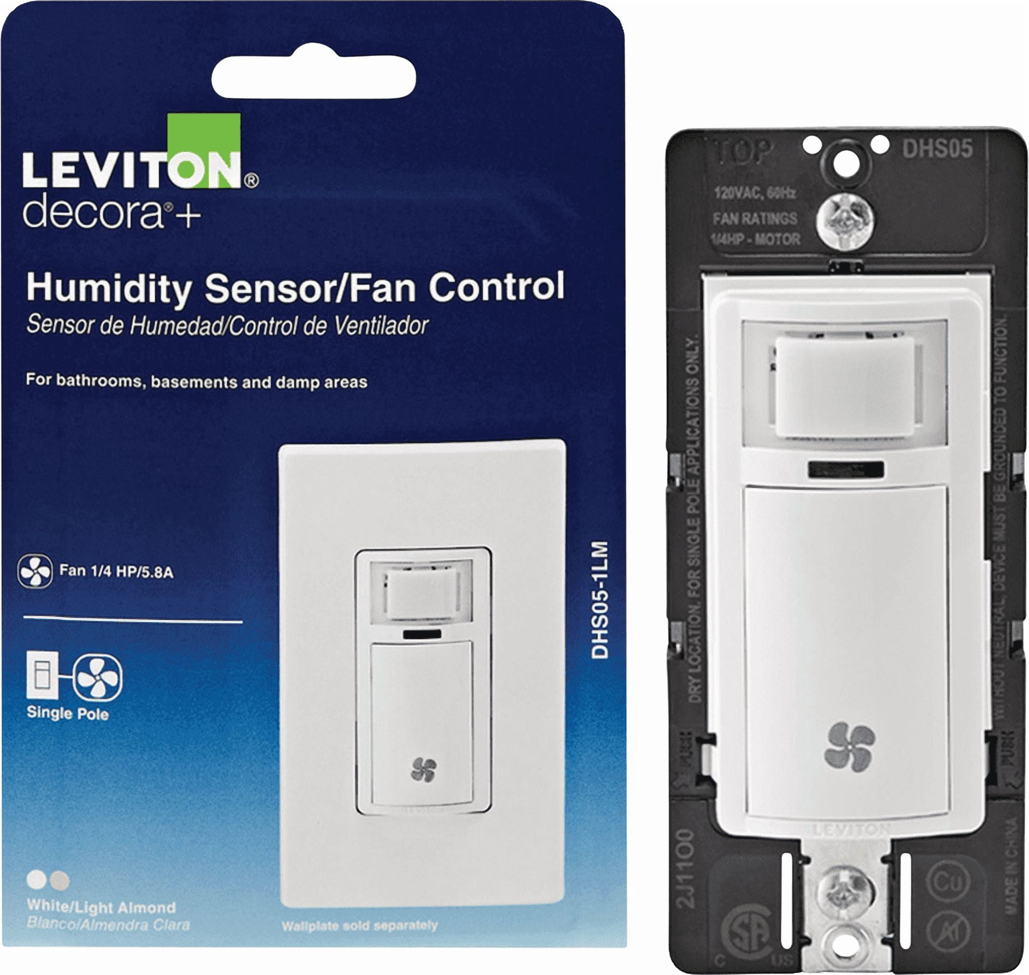 1-pack 1PACK Leviton White 120VAC Humidity Sensor — Residential Use, Standard Application