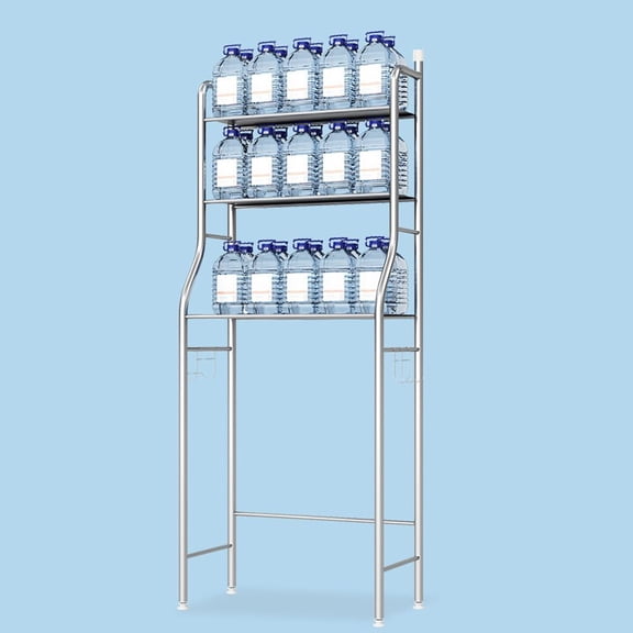 Over The Toilet Storage Rack 3-Tier, White Metal Bathroom Shelf Organizer, Floor-Standing Iron Stand with Towel Hooks