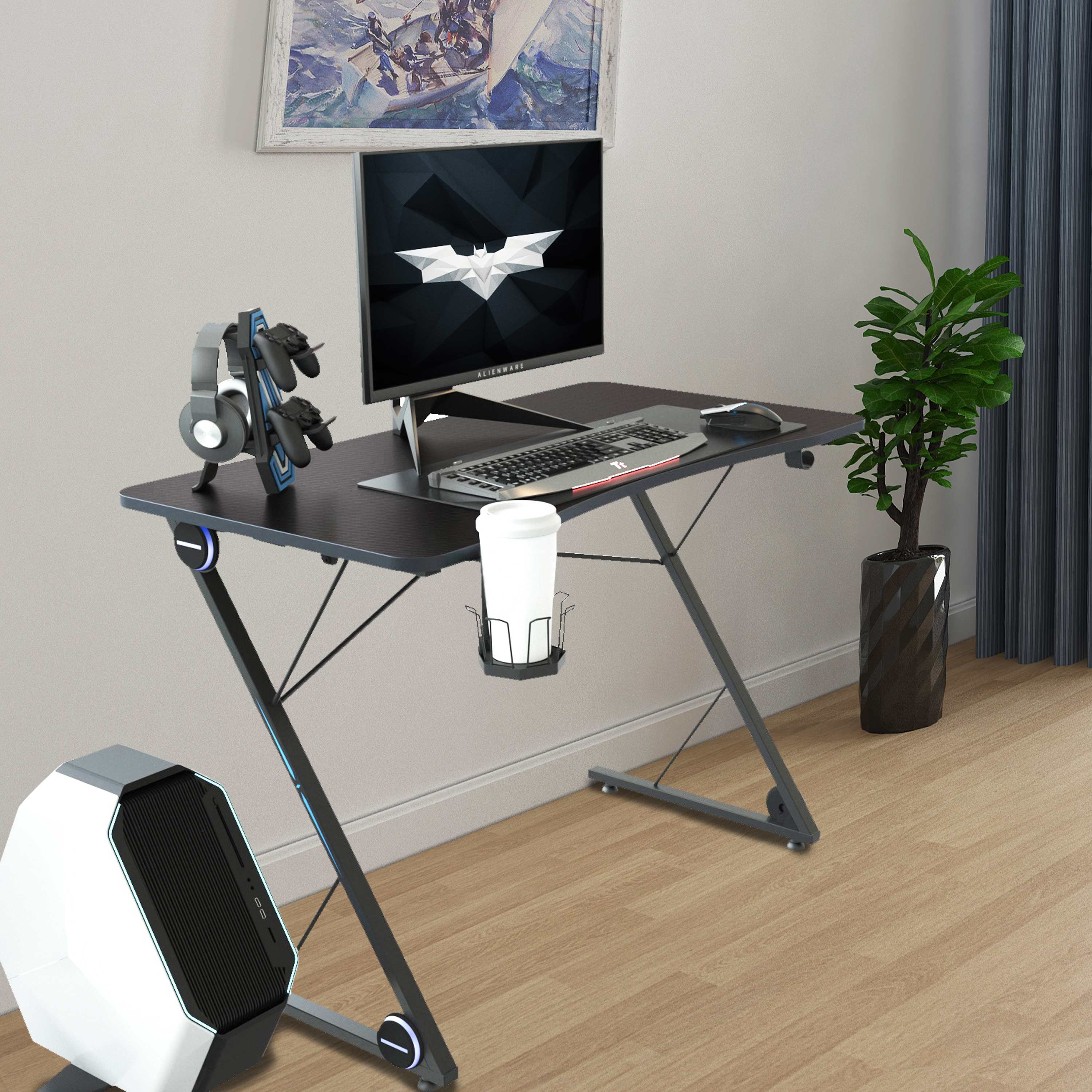 Details about   Ergonomic PC Computer Table Z-Shaped Gaming Desk With RGB LED Light Home Office 