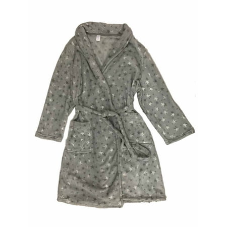 Womens Plush Gray & Silver Star Print Bathrobe Bath Robe Housecoat - Size - Large