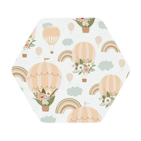 

Salouo Air Balloon and Flower Print Round Coaster Drink Coasters Leather Bar Beer Beverage Coasters for Drinks Set of 4 for Tabletop Protection Coffee Table Decor