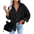 thumbnail image 2 of Otntypg Womens Corduroy Button Down Shirts Boyfriend Shacket Jacket Trendy Fall Spring Long Sleeve Oversized Blouses Tops with Pockets Black XXL, 2 of 10