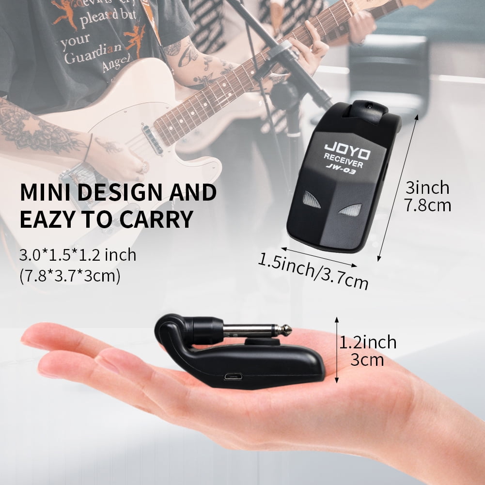 JOYO JW-03 Rugged ABS Wireless Guitar Transmitter Receiver System, 2.4GHz 4 Channels Rechargeable, 220° Rotatable Plug for Live Performance