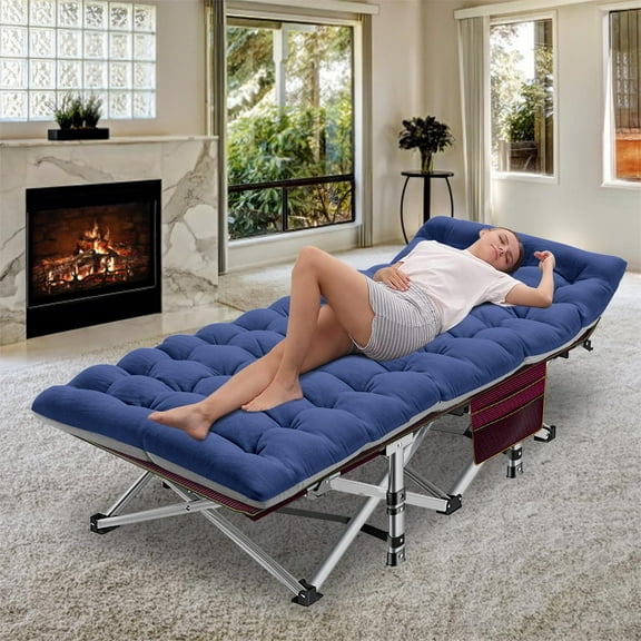 MOPHOTO 75'' Portable Folding Bed Camping Cot with Pearl Mattress& Carry Bag, Rollaway Metal Guest Bed for Adults, Heavy Duty Sleeping Cots