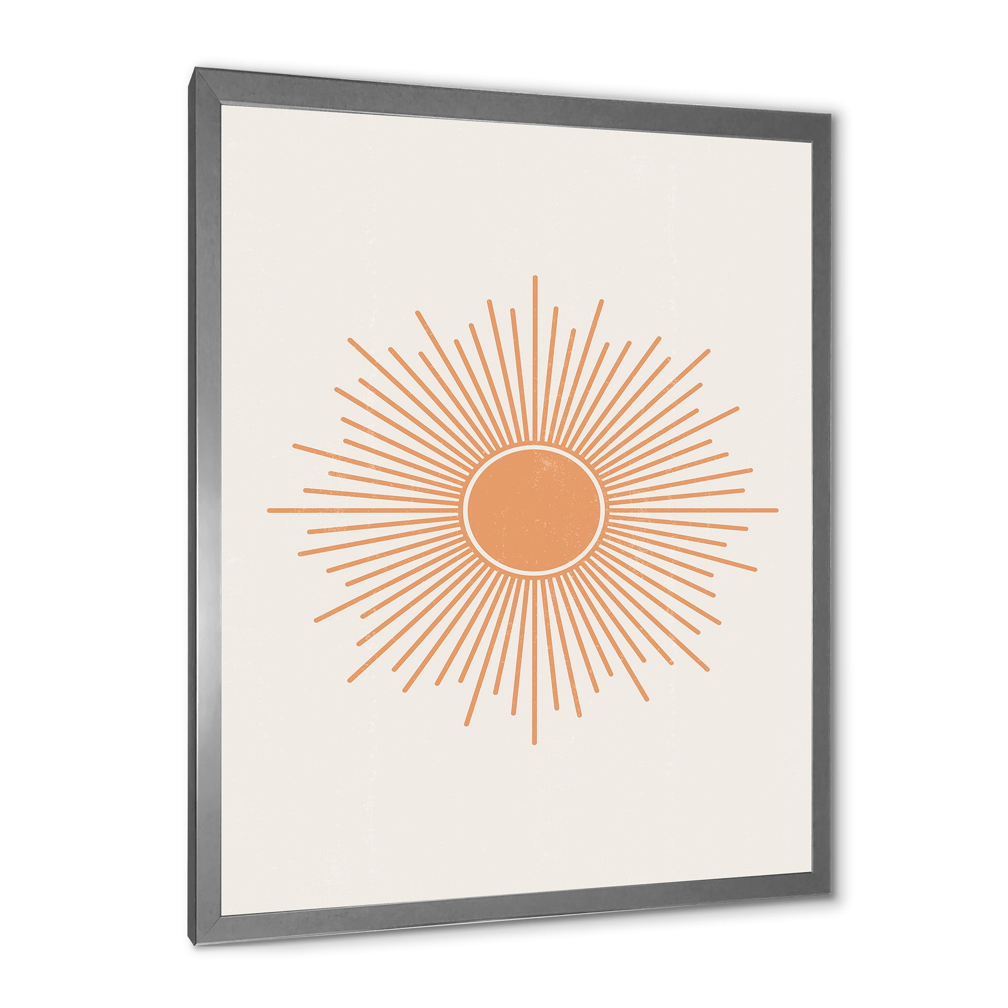 Designart 'Minimal Bright Shining Orange Sun Rays III' Modern Framed Art Print