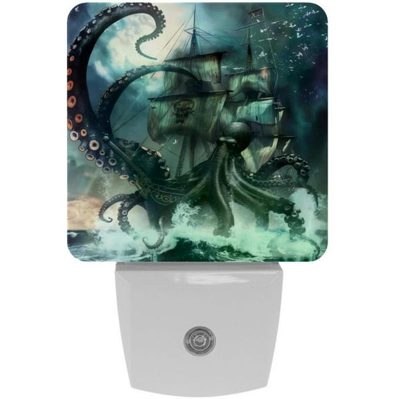 PhooArto Octopus Attack Nautical Ship Ocean Plug in LED Night Light Auto Sensor Dusk to Dawn Decorative Night for Bedroom, Bathroom, Kitchen, Hallway, Stairs, Baby's Room, Energy Saving
