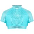 thumbnail image 4 of Aislor Girls 2 Piece Jazz Dance Performance Outfit Mock Neck Short Sleeve Sequins Crop Top with Shiny Tutu Skirt Blue 6, 4 of 7