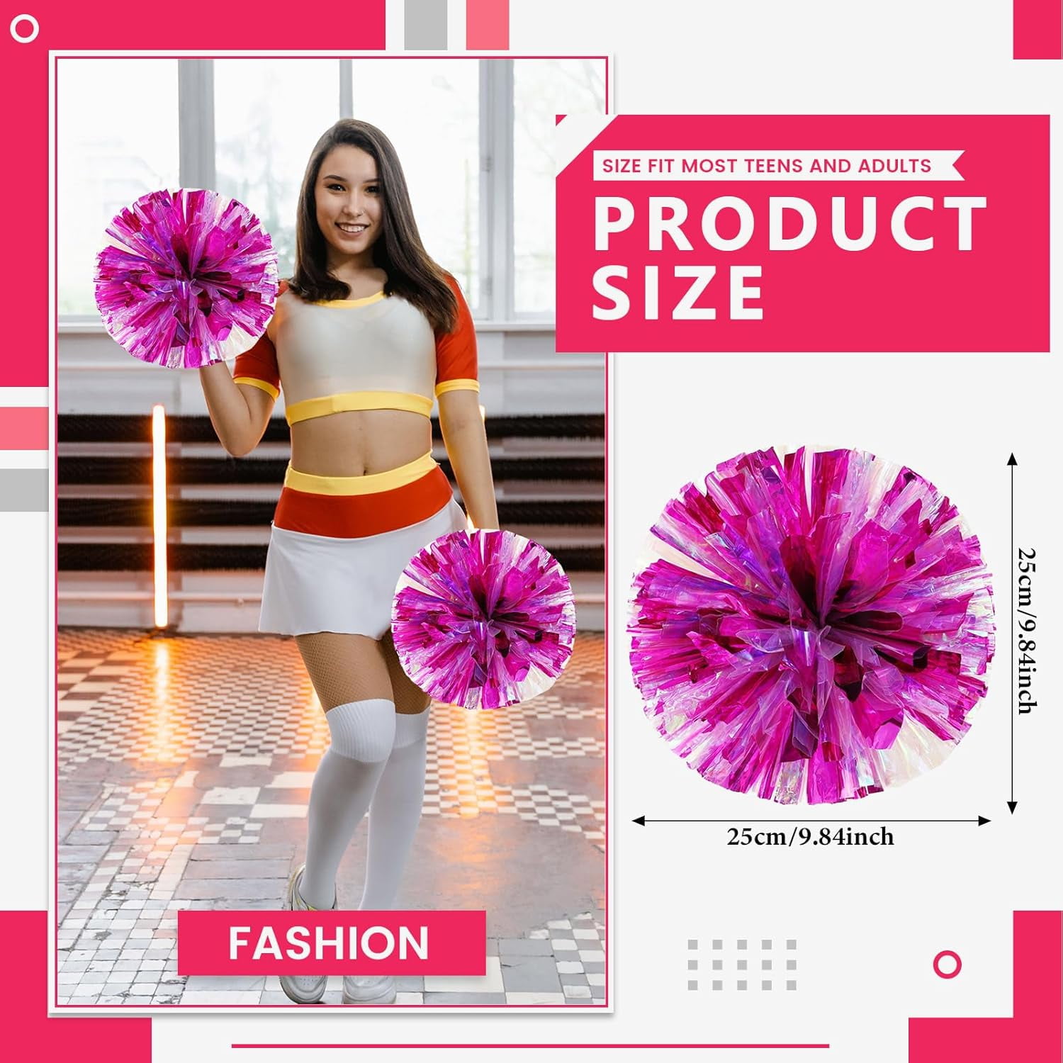 24 Pack Cheerleading pom poms,Cheer pom poms Sports Dance Cheer Plastic Pom Poms Cheerleading for Sports Team Spirit Cheering (Colorful+Blue)
