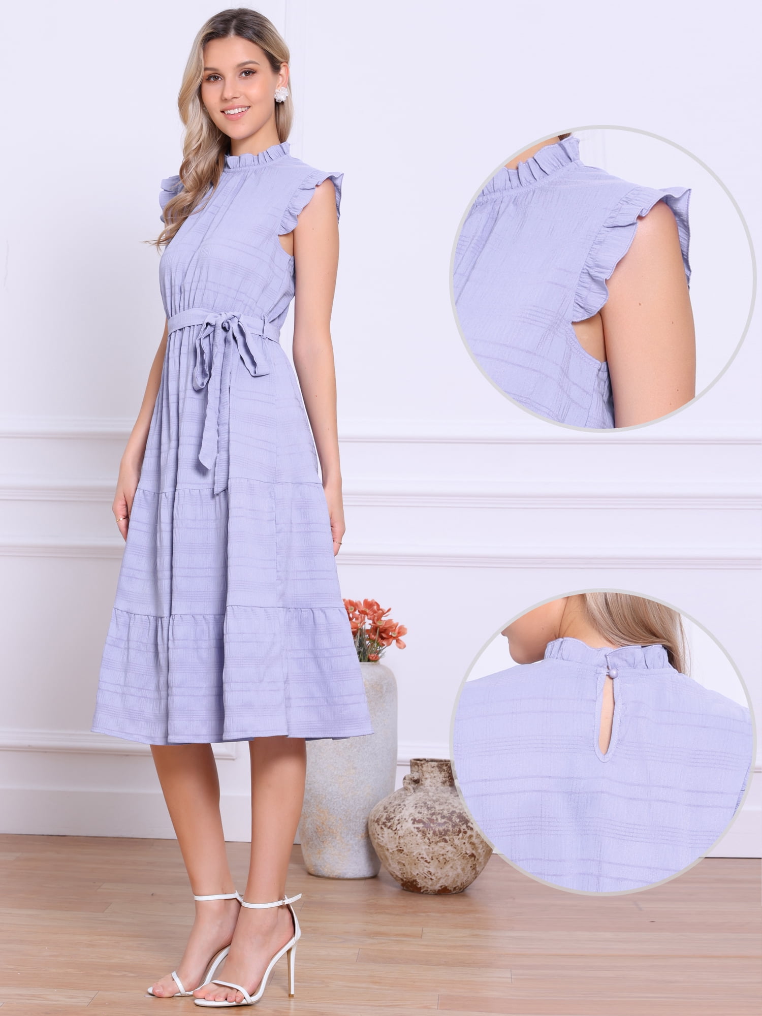 DARING DIVA Midi Ruffled Sleeve Mock Neck Casual Dress L Light Purple