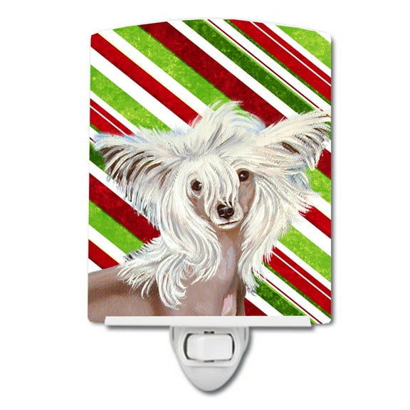 Caroline's Treasures LH9257CNL Chinese Crested Candy Cane Holiday Christmas Ceramic Night Light, 6x4x3", multicolor