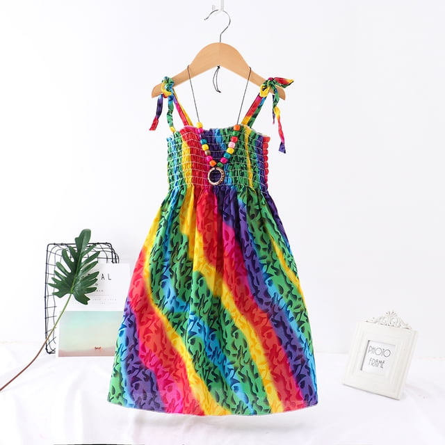 LEEy-world Robes de Filles Filles d'Été Robes de Princesse Décontractées Sans Manches Imprimé Floral Enfants Robe de Plage en Coton, Vert