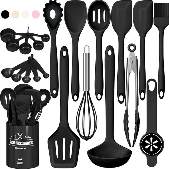 Silicone Kitchen Utensils Set, Chef 22Pcs Cooking Utensils Spatula Set, Heat Resistant Non-Stick Silicone, Dishwasher Safe Cooking Gadgets Tools Set(Black)