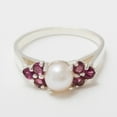 thumbnail image 4 of LBG British Made 14k White Gold Cultured Pearl & Garnet Womens Cluster Ring - 33 size options - Size 10.25, 4 of 6