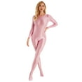 thumbnail image 2 of YONGHS Womens Glossy Spandex Full Bodysuit Costume Dance Zentai Unitard Long Sleeve Jumpsuit Pink M, 2 of 5