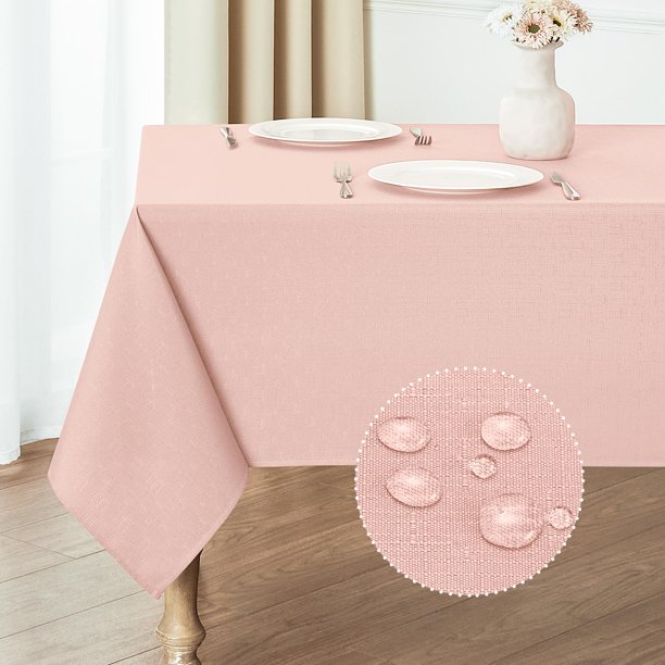 Mantel rectangular Veblandy de lino texturizado, 1,2 x 1,8 m, color rosa