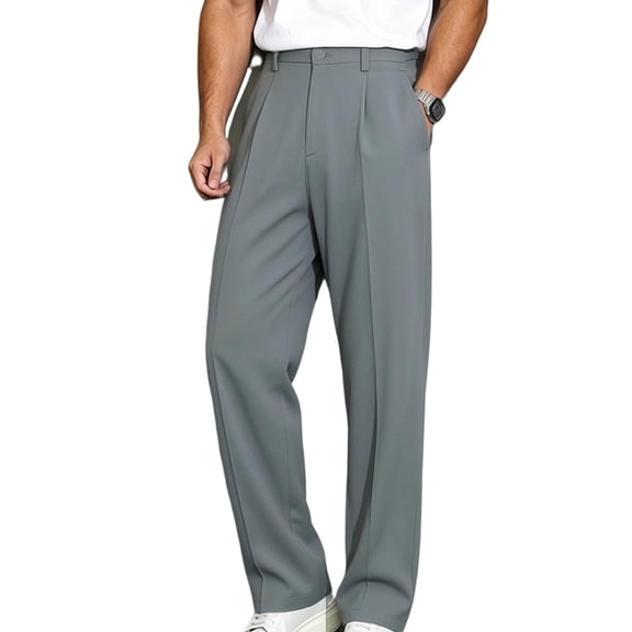 cfhntfmh Mens Casual Dress Pant Straight Leg Baggy Pants Fall Loose Fit Work Trousers for Business Office (Grey,Large)