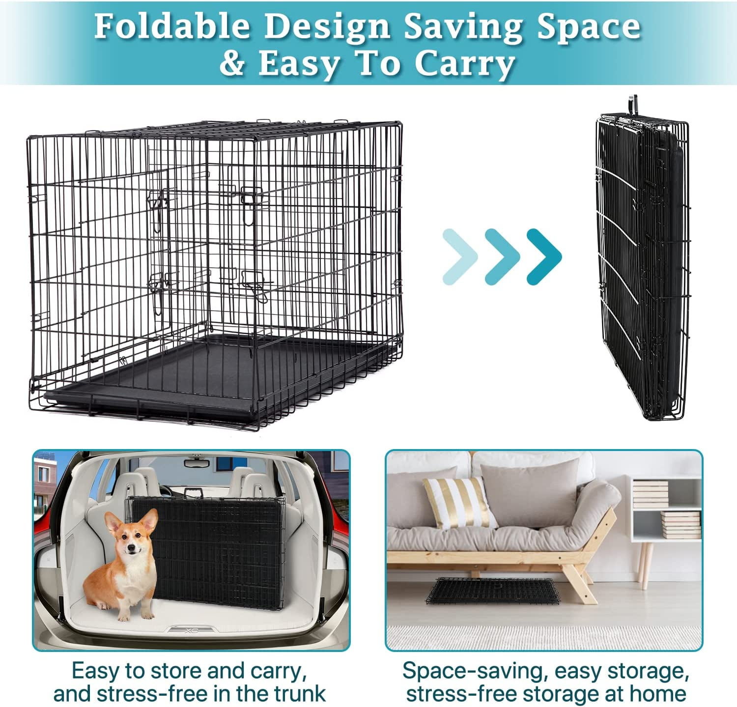Dkelincs 42 inch Heavy Duty Dog Cage Foldable Dog Crate w/2 Doors&Divider XL Dog Kennel w/Handle for Medium Puppy