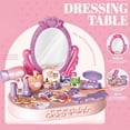 thumbnail image 6 of Kids Pretend Vanity Dressing Table Playset with Mirror, 30 Pcs Fake Hair Dryer Makeup Beauty Salon Toy Set, Princess Dress Up Vanity Toy for Little Girls Birthday Christmas Party Gifts, 6 of 6