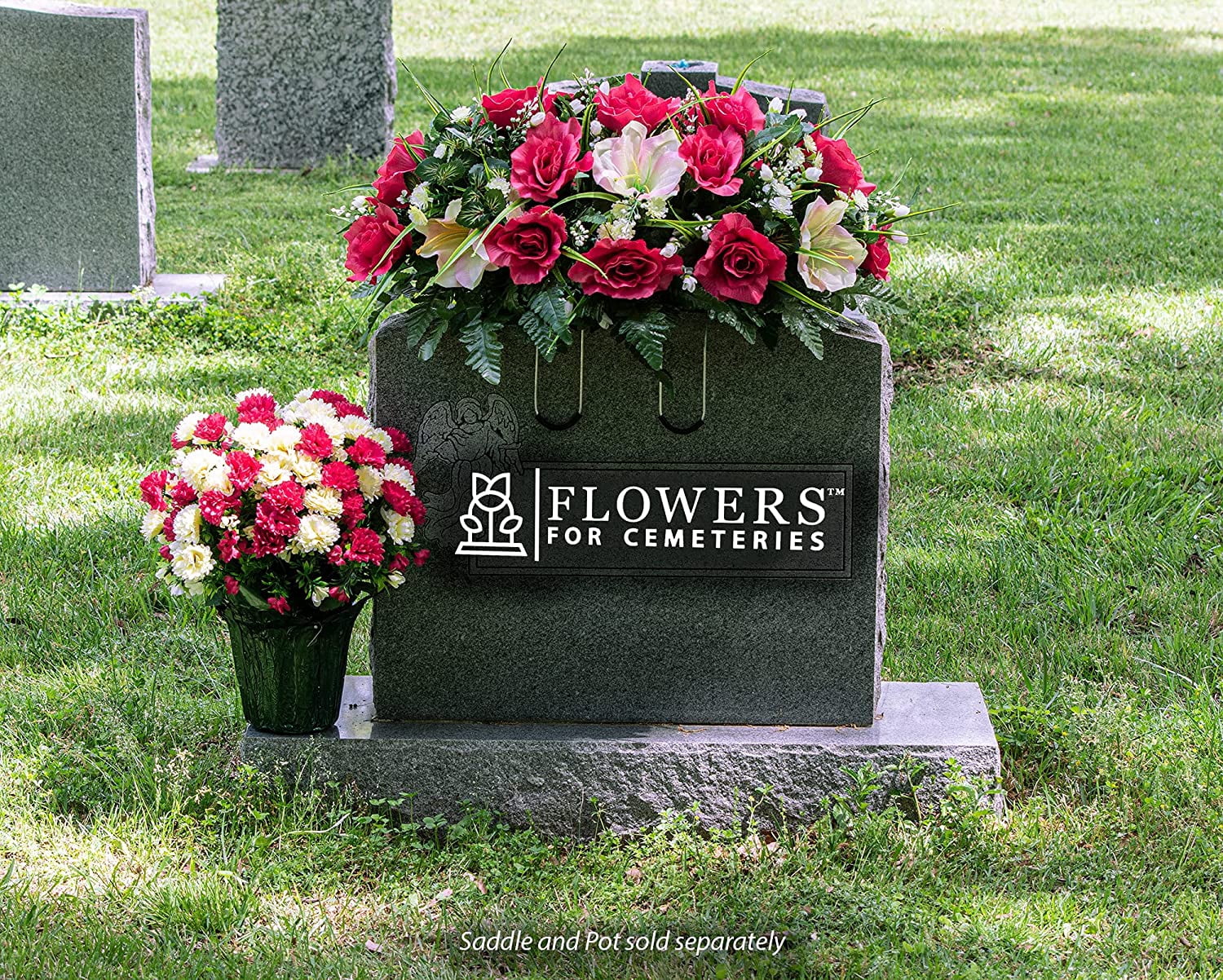 Sympathy Silks Artificial Flowers Weighted Pot Bouquet Decoration - Height 18"-20" - Fade Resistant - Home Decor, Office, or Memorial - 2 Pack of Beauty and Cream Mum Pots