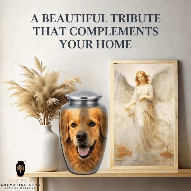 Large Dog Urn Golden Retriever Face Pet Cremation Urn Aluminum Ashes Memorial