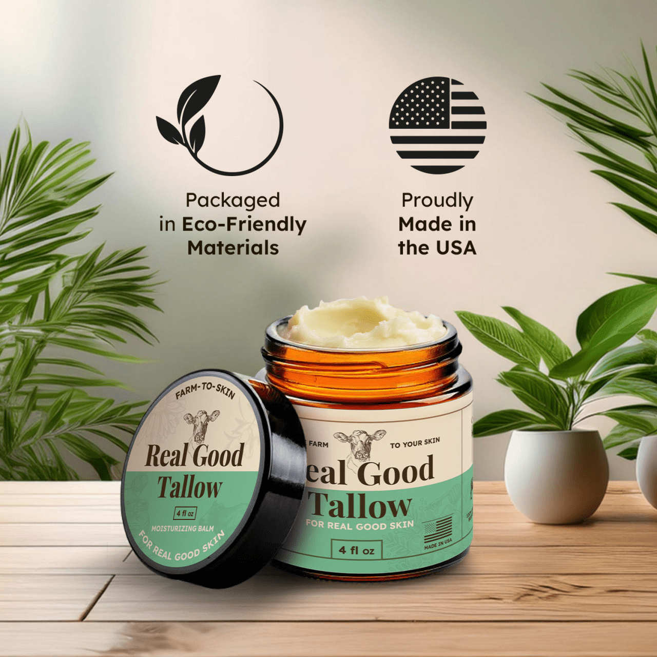 Real Good Tallow and Honey Balm - 100% Grass Fed & Finished Beef Tallow Face Moisturizer with Manuka Honey, Olive Oil & Calendula - 4 oz - Lotion for Real Good Skin  Made in USA