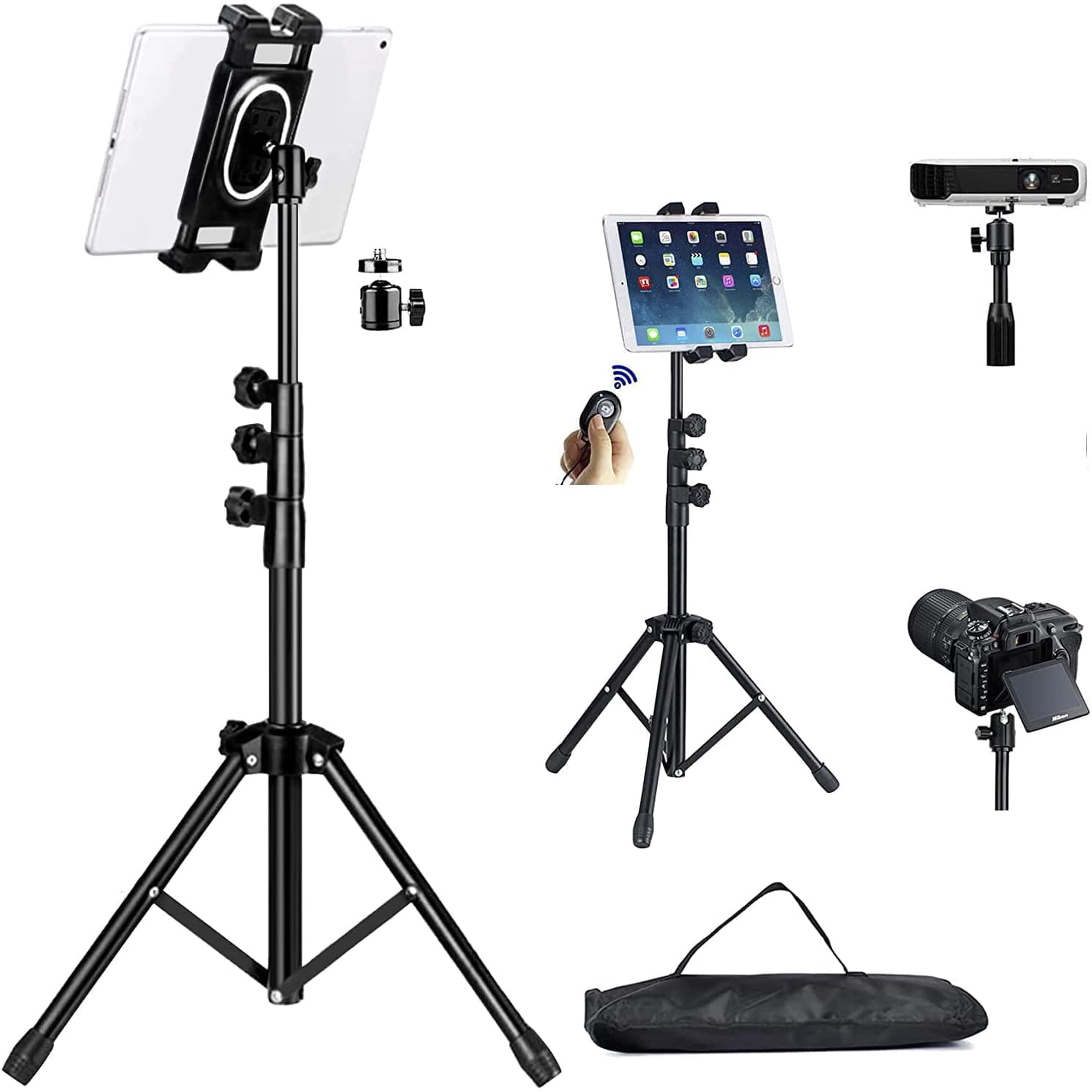 Tablet Tripod for iPad Floor Stand,iPad Pro Tripod Mount for Video Recording,iPhone Holder Stand w. Remote Aluminum 360 Rotating Adjustable 68" Tall Tripod for iPhone 13 Pro Max/Projector/Camera