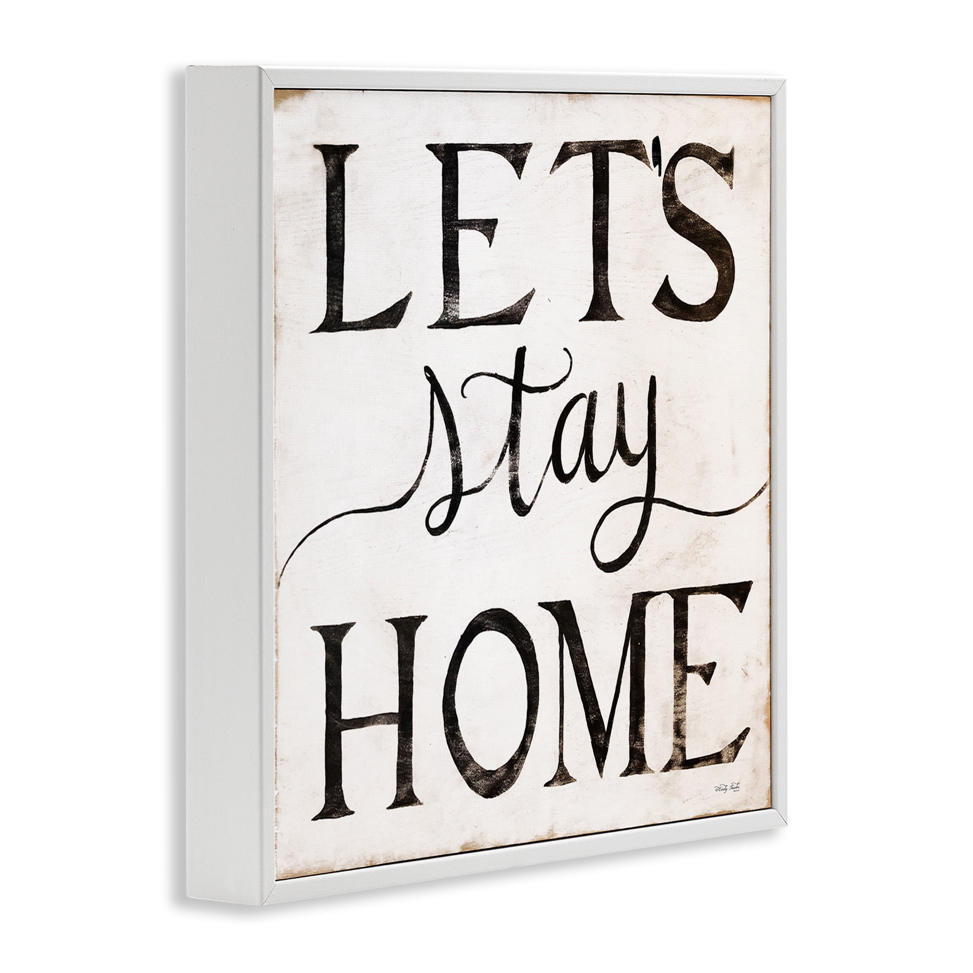 Stupell Industries Vintage Let's Stay Home Typography Painting White Framed Art Print Wall Art, 12 x 12