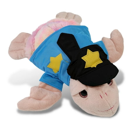 DolliBu Rainbow Pink Sea Turtle Police Officer Plush Toy &ndash; Super Soft Pink Sea Turtle Cop Stuffed Animal Dress Up Cop Uniform and Cap Outfit Fluffy Policeman Toy Plush Gift for Kids &ndash; 10 Inches