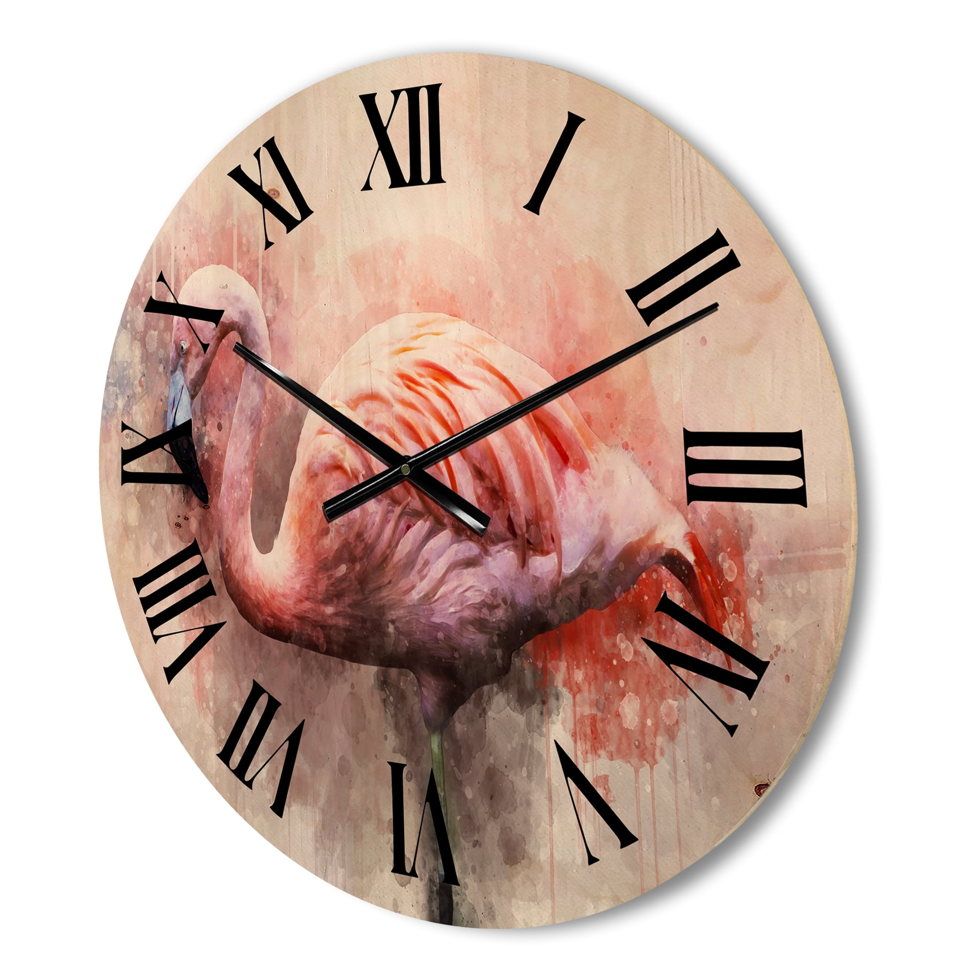 Designart 'Abstract Portrait of Pink Flamingo V' Farmhouse Wood Wall Clock