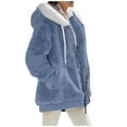thumbnail image 2 of TQWQT Jackets for Women, Winter Coat Fuzzy Fleece Jacket Hooded Colorblock Cardigan Coat Oversized Fluffy Sherpa Outerwear with Pockets Light Blue XL, 2 of 6