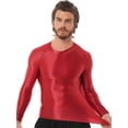 thumbnail image 2 of Jhaoyu Men's Glossy Long Sleeve Compression Shirts Athletic Workout Sports Rash Guard Undershirt Burgundy M, 2 of 6