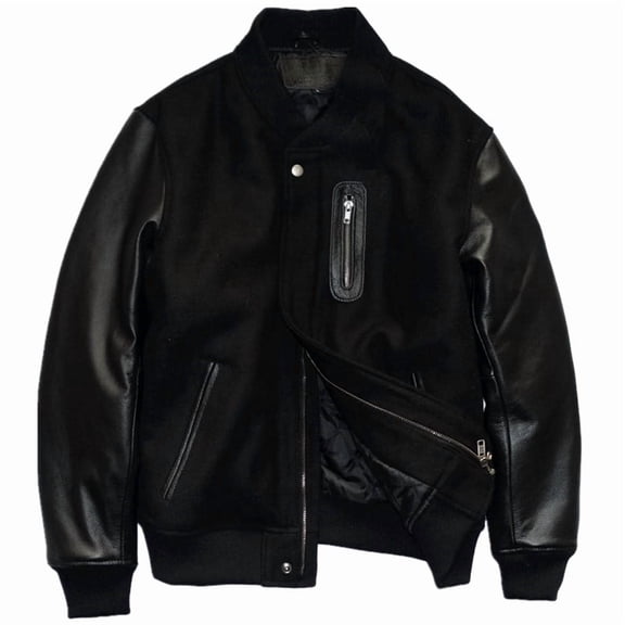 New Men's Spring Autumn Fall Coat Male Baseball Jacket Genuine Cow Leather Wool Blended Patchwork Grey Black Plus Big Oversized 2XL 3XL 4XL 5XL XXXXXL,Black,3XL